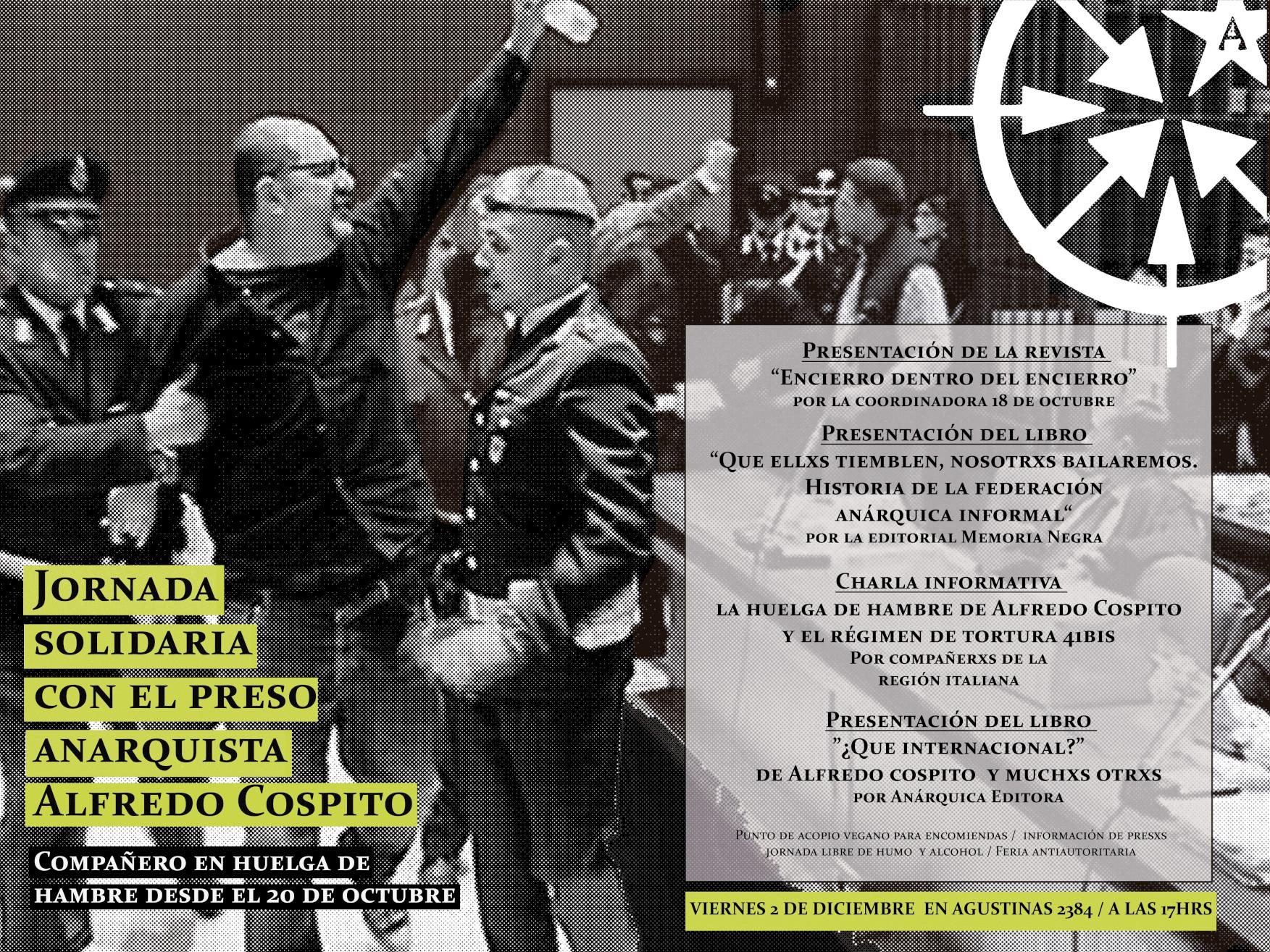 Chile: Jornada solidaria con el preso anarquista Alfredo Cospito. Compañero en huelga de hambre desde el 20 octubre.