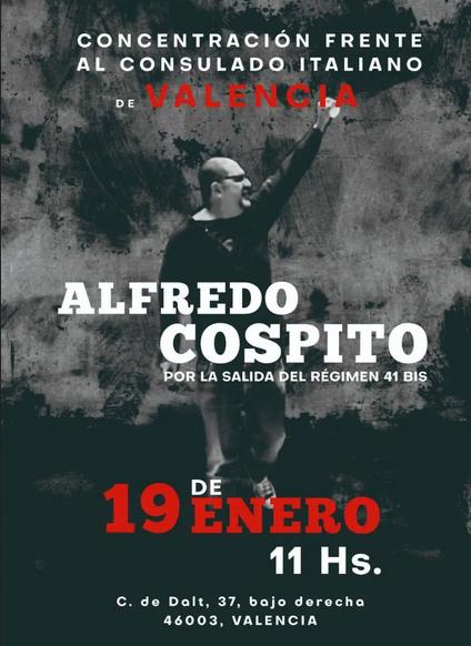 Valencia: Concentración frente al consulado italiano por la salida de Alfredo Cospito del régimen 41 bis el 19 de enero