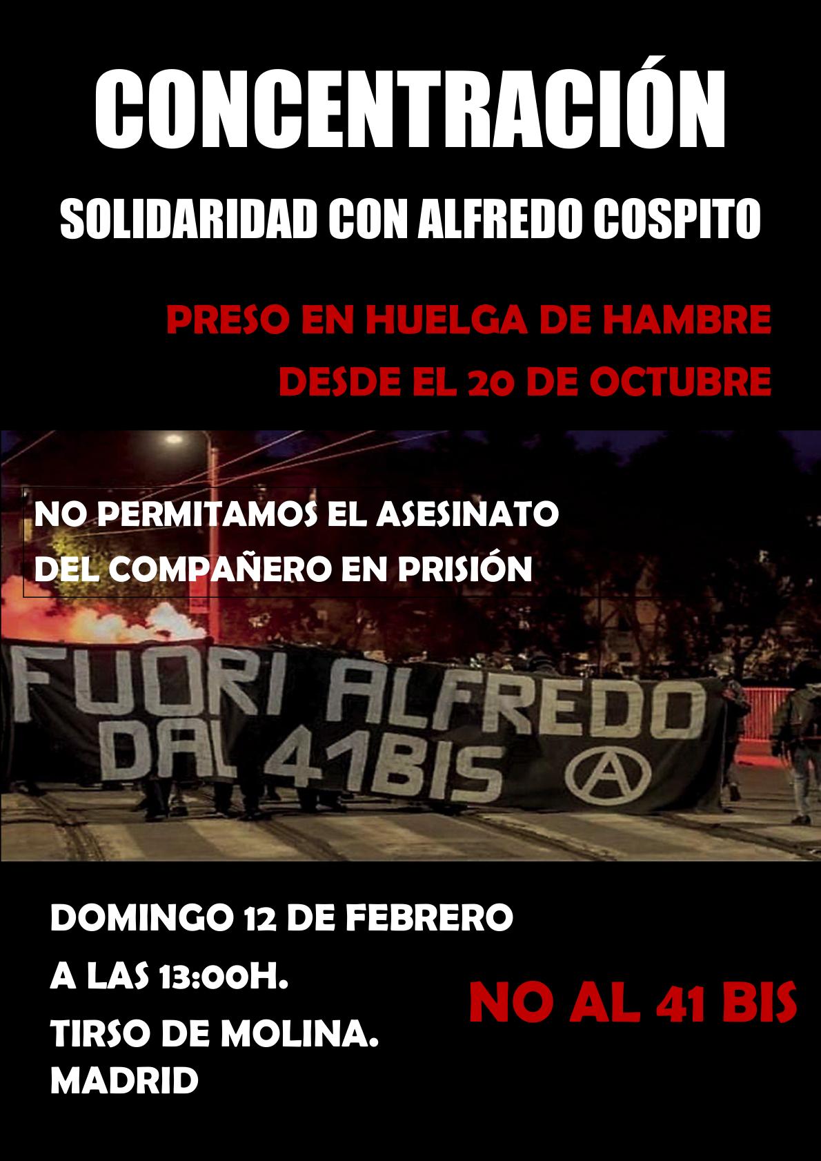Madrid: convocatoria en solidaridad con Alfredo Cospito (Domingo 12 febrero)