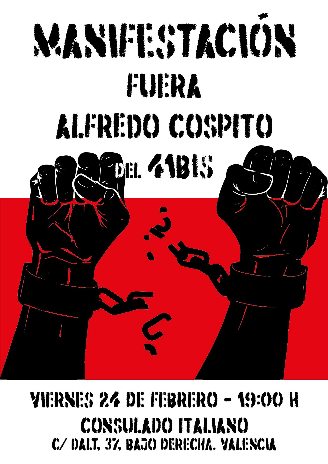 Valencia: Manifestación «fuera Alfredo Cospito del 41bis» el 24 de febrero