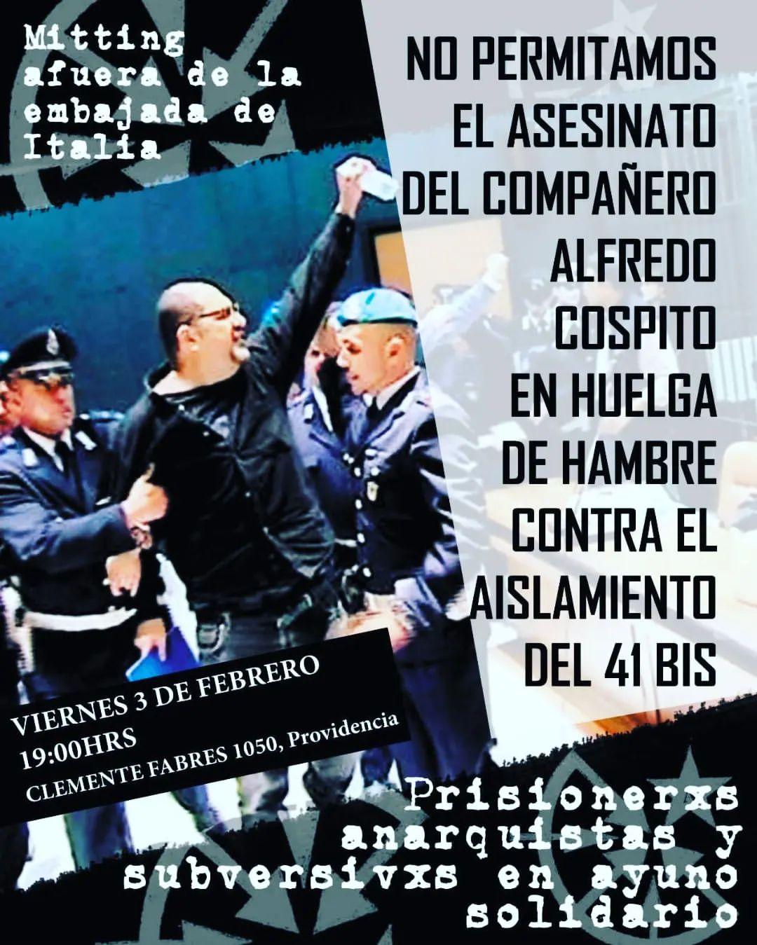 Chile: Concentración en la Embajada de Italia en solidaridad con Alfredo Cospito (3/2/23)