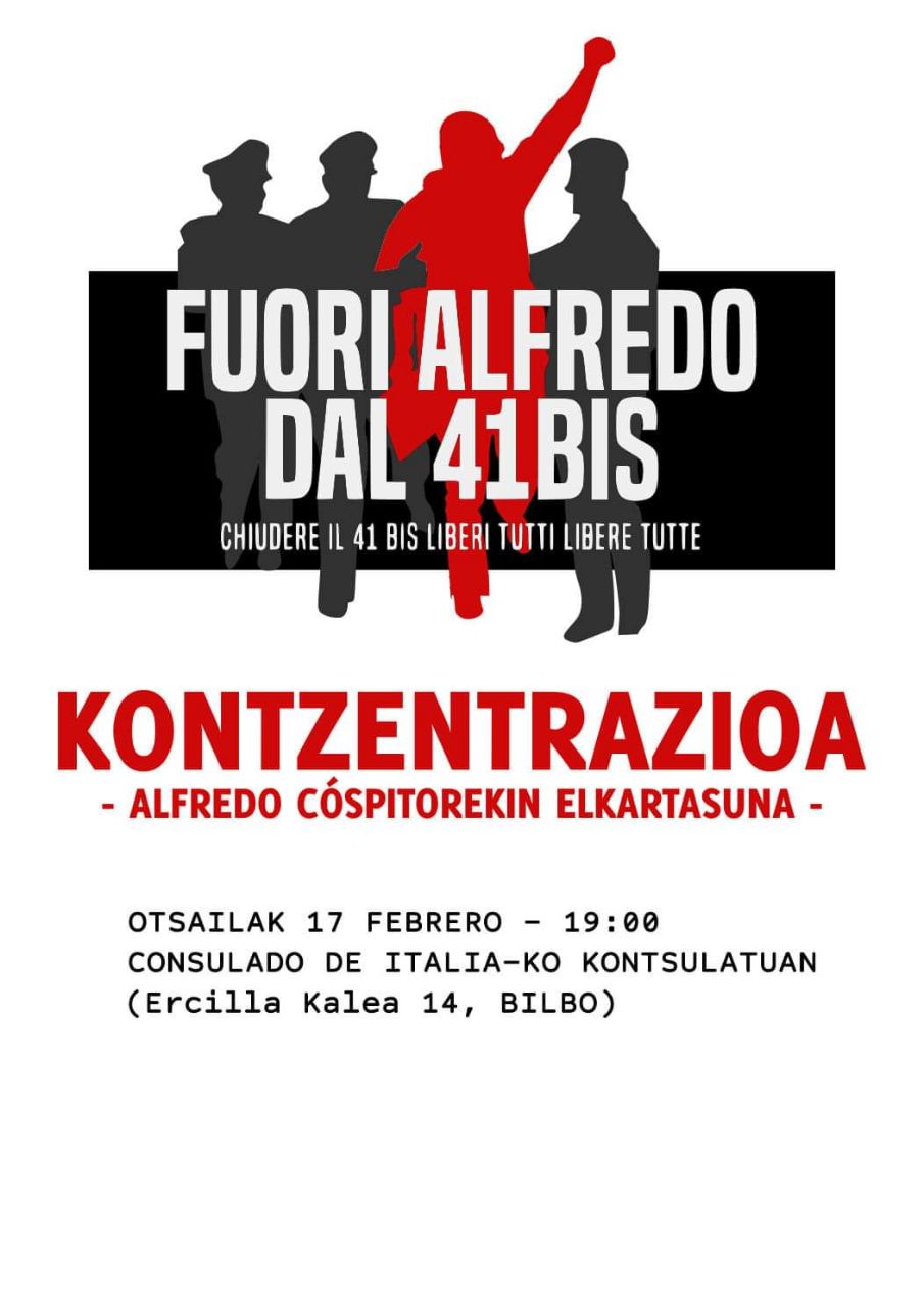 Bilbo: Concentración en solidaridad con Alfredo Cospito el 17 febrero (castellano/euskara)