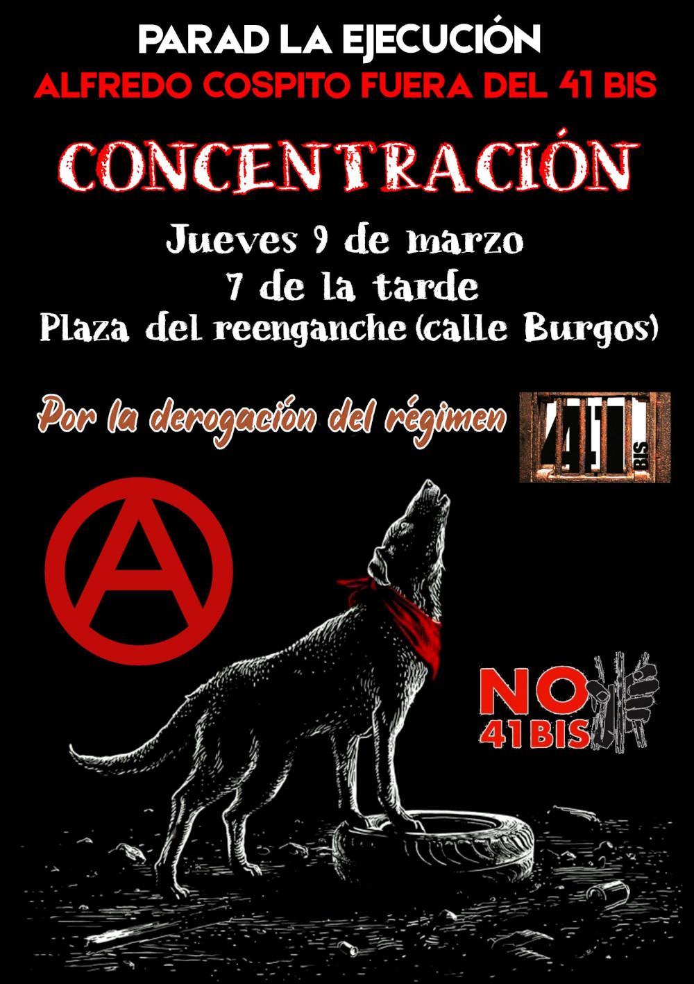 Santander: concentración en solidaridad con Alfredo Cospito el 9 de marzo