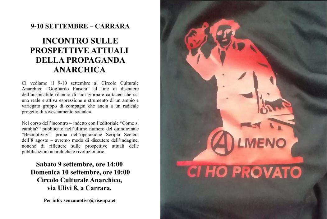 Encuentro sobre las perspectivas actuales de la propaganda anarquista (Carrara, 9-10 septiembre 2023)