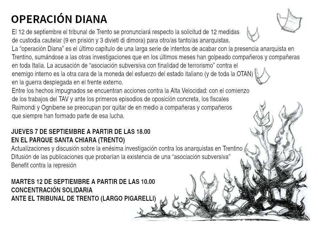 Dos iniciativas contra la Operación Diana (Trento, 7 y 12 septiembre 2023)