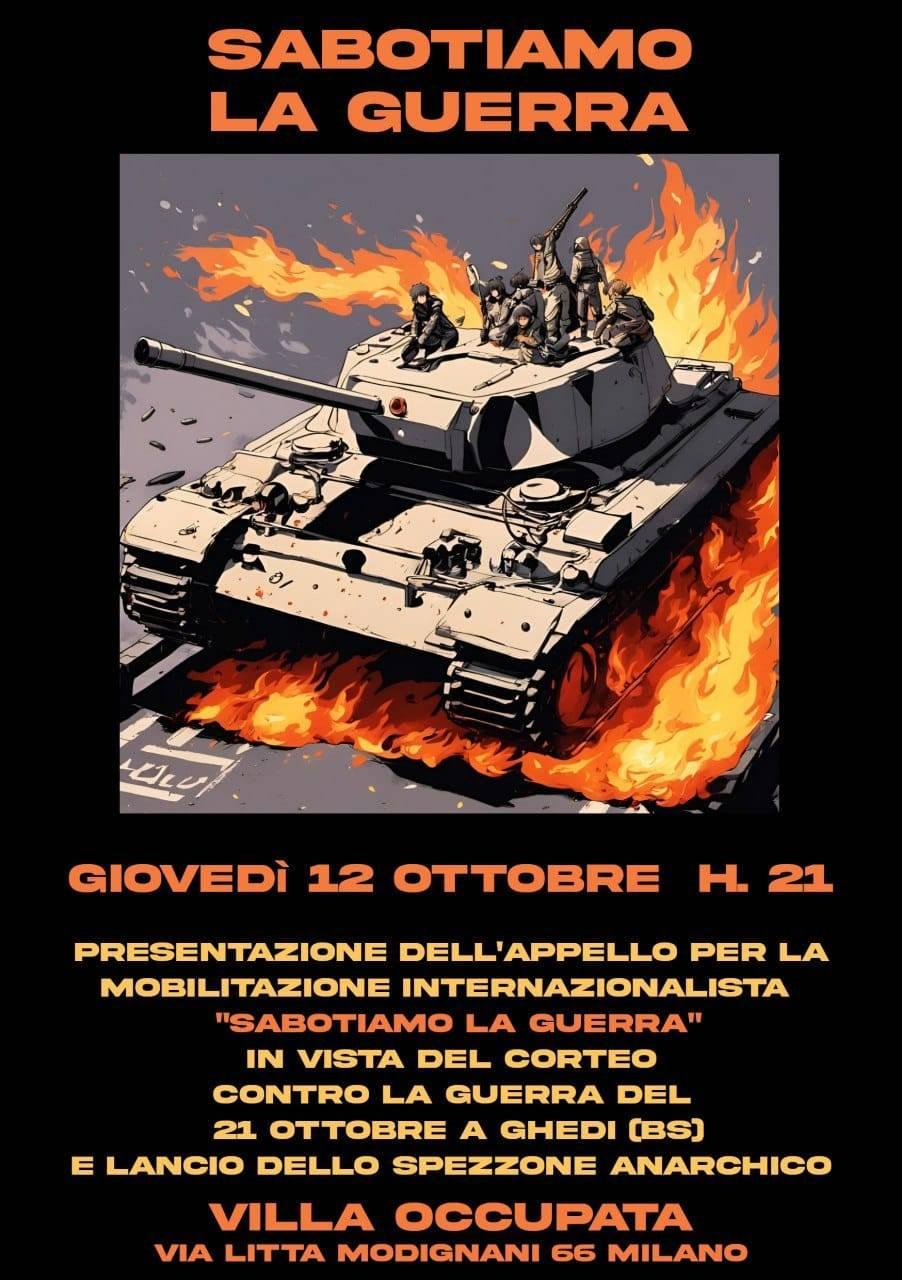 Discusiones sobre el llamamiento “Saboteemos la guerra”, por una movilización internacional e internacionalista contra la guerra en Génova y Milán, 12 octubre