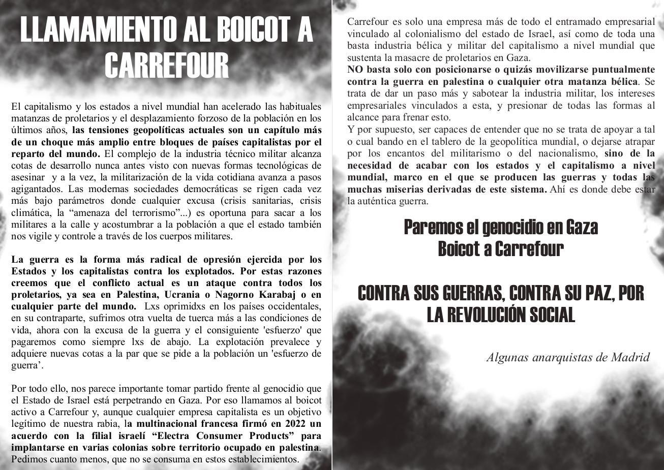 [Madrid] Llamamiento al boicot a Carrefour. Intervenciones en varios supermercados